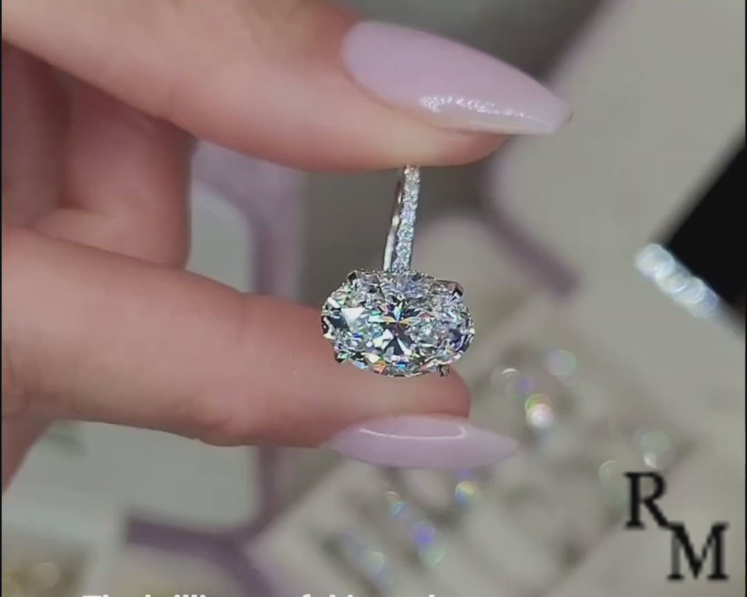 Moissanite 4.0 Ct~5.5 Ct Pavé Oval Cut Engagement Rings For Women