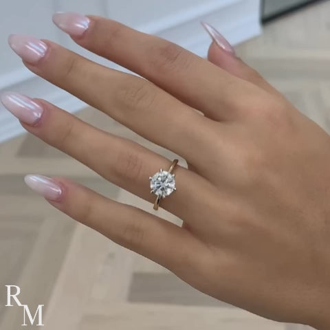 Rodiffy Moissanite 2.0 Ct Round Cut 6 Prong Yellow Gold Engagement Ring