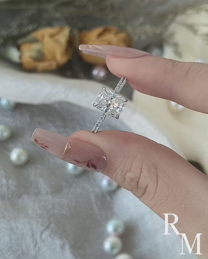 Rodiffy Moissanite 2.0 Ct Radiant Cut White Gold Engagement Ring