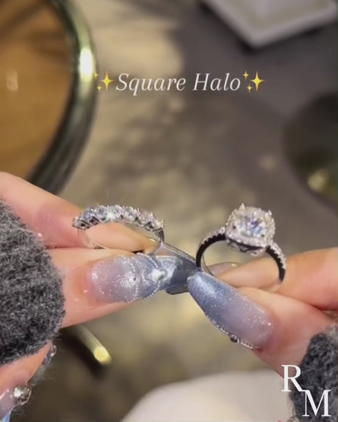 Moissanite 2.0Ct Halo Round Cut White Gold Promise Ring With Seven Stone Round Cut Anniversary Ring