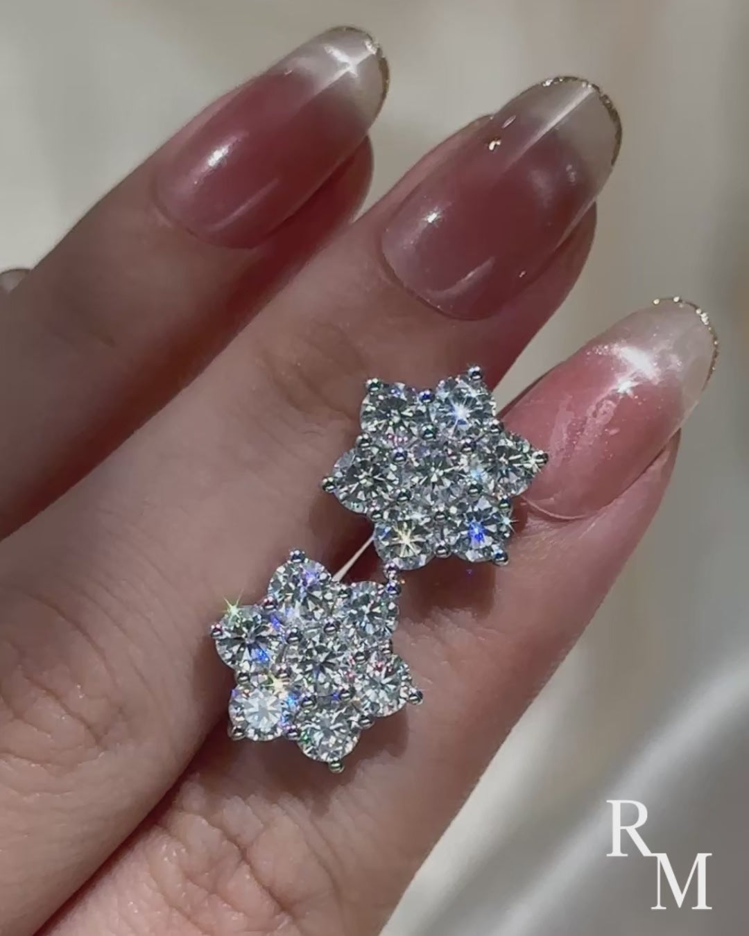 Moissanite Sunflower Stud Earrings with Round White Stones in Sterling Silver