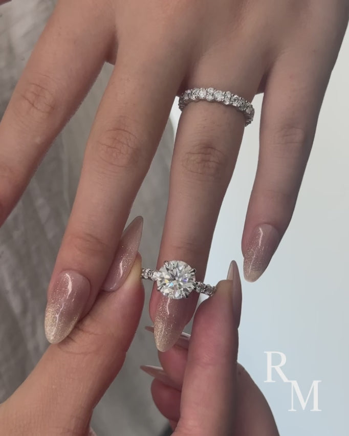 Moissanite 4.0Ct Round Cut White Gold Stack Wedding Ring with Round Cut Full Wedding Band
