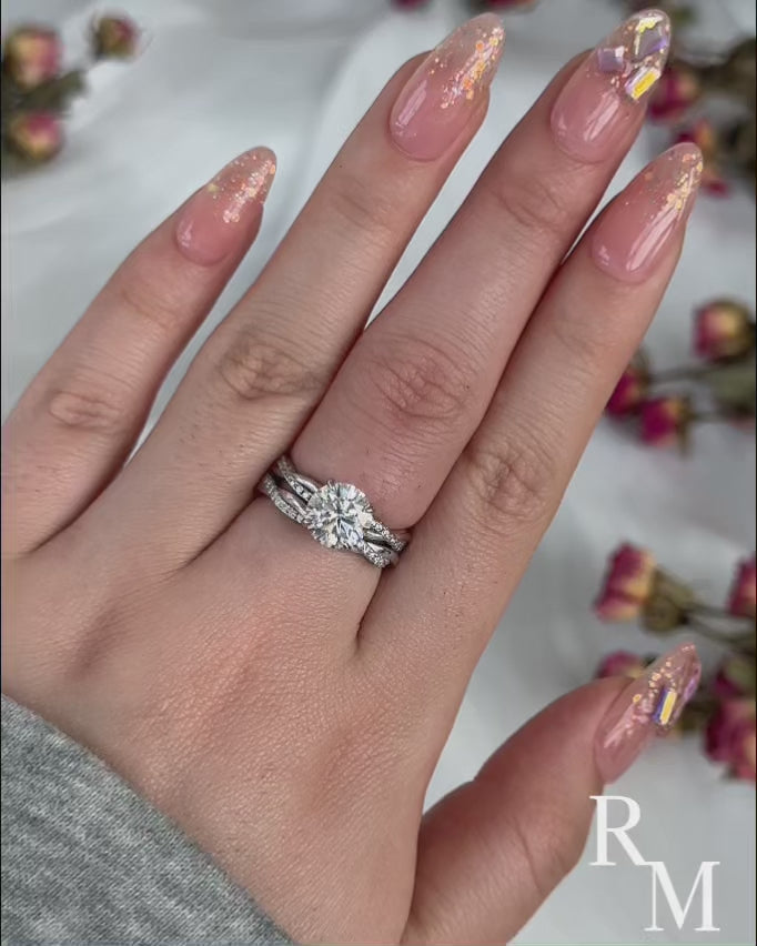 Rodiffy Moissanite 2.0 Ct Twist White Gold Pave Wedding Ring Set