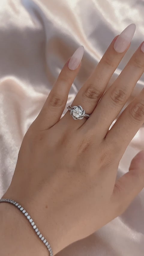 Rodiffy Moissanite 1.0Ct Round Cut Twist Flower Design Engagement Ring
