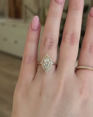 Vinatge Moissanite 2.0Ct Marquise Cut Halo Engagement Ring Travel Ring For Her