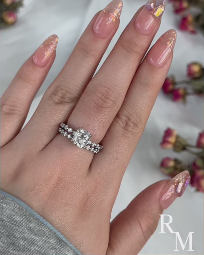 Rodiffy Moissanite 2.0 Ct Cushion Cut Wedding Ring Set For Women