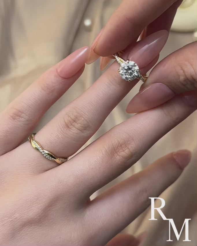 Rodiffy Moissanite 2.0 Ct Twist Yellow Gold Pave Wedding Ring Set