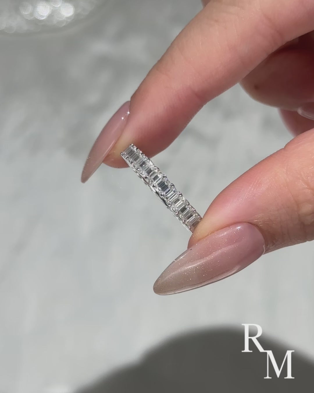 Moissanite 2.5 Ct Emerald Cut Eternity White Gold Wedding Band