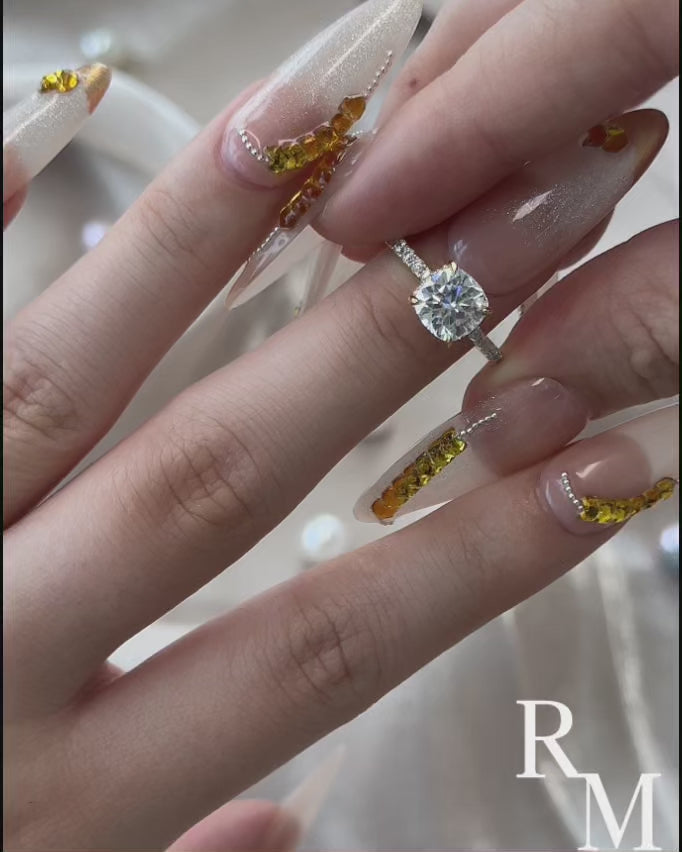 Rodiffy Moissanite 2.0 Ct Square Cushion Yellow Gold Promise Ring