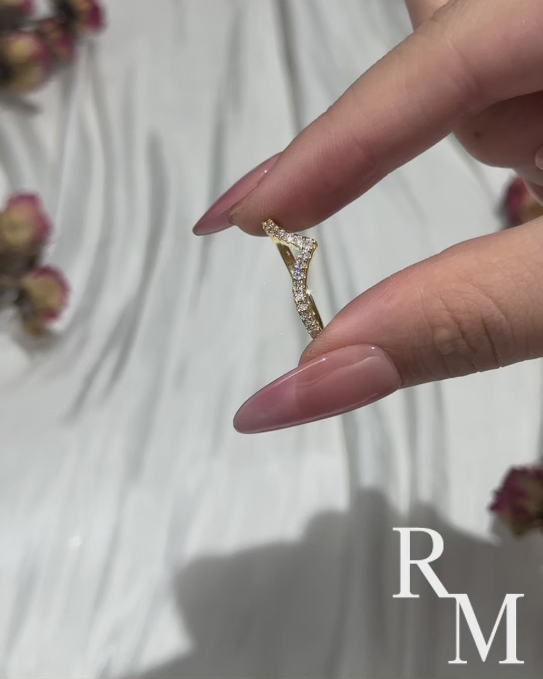 Moissanite Yellow Gold Petite Pavé Curved Matching Wedding Ring