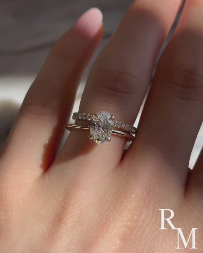 Moissanite 2.0 Ct Hidden Halo Solitaire Oval Cut Yellow Gold Wedding Ring
