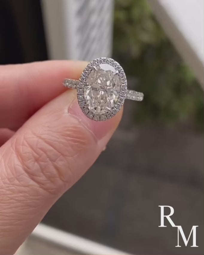 Rodiffy Moissanite 4.0 Ct Oval Cut Halo White Gold Engagement Ring