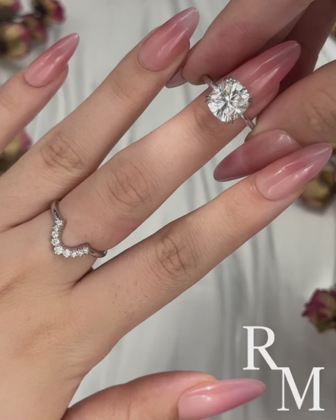 Moissanite 4.5Ct Cushion Cut White Gold Wedding Ring Set