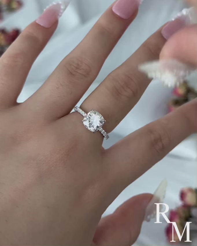 Moissanite 2.5 Ct Square Cushion Cut White Gold Promise Bridal Ring