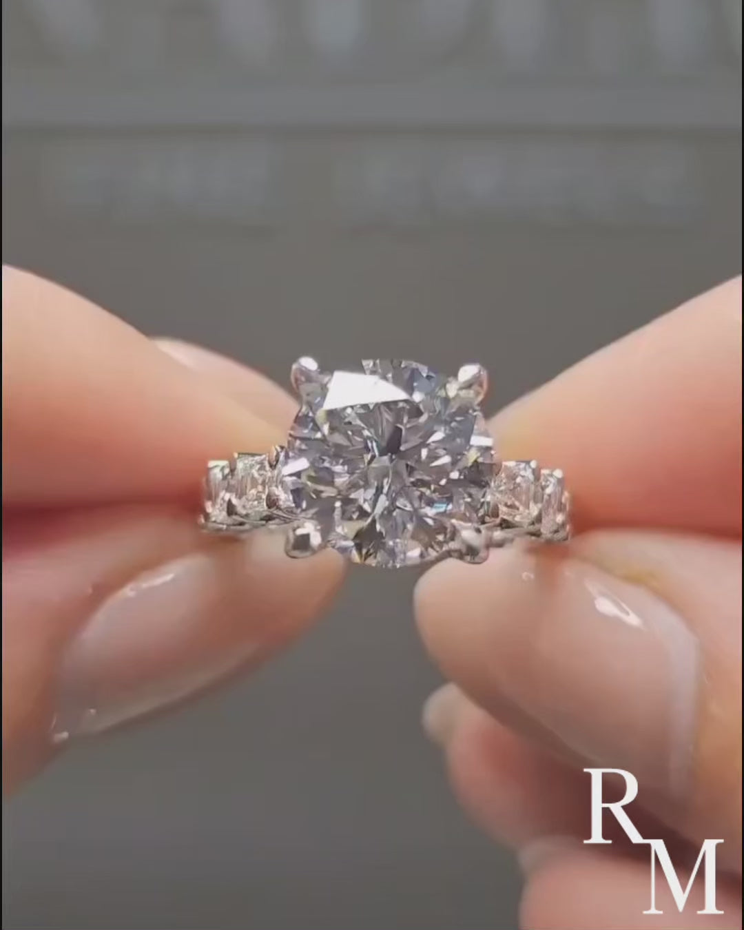 Rodiffy Moissanite 4.0 Ct Round White Gold Engagement Ring with Asscher Cut Wedding Band
