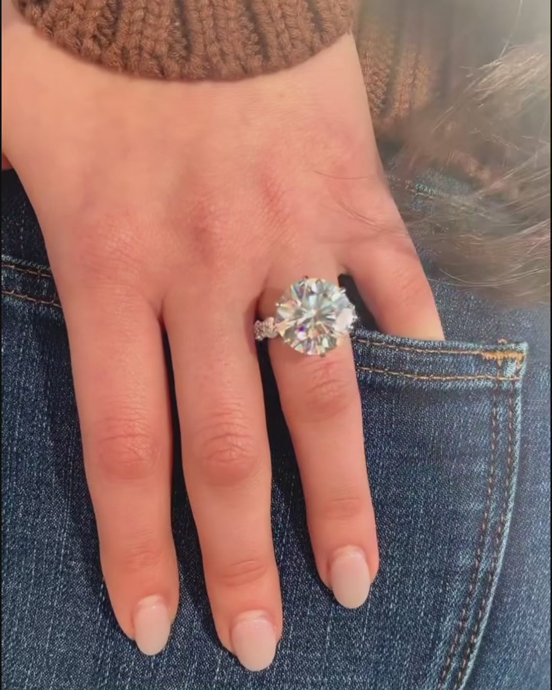Moissanite 6.0Ct Round Cut Luxe Engagement Ring Travel Rings In Sterling Silver