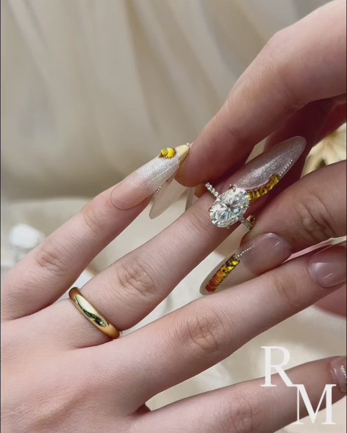 Rodiffy Moissanite 4.0 Ct Oval Cut Yellow Gold Wedding Ring Set with Wide Band