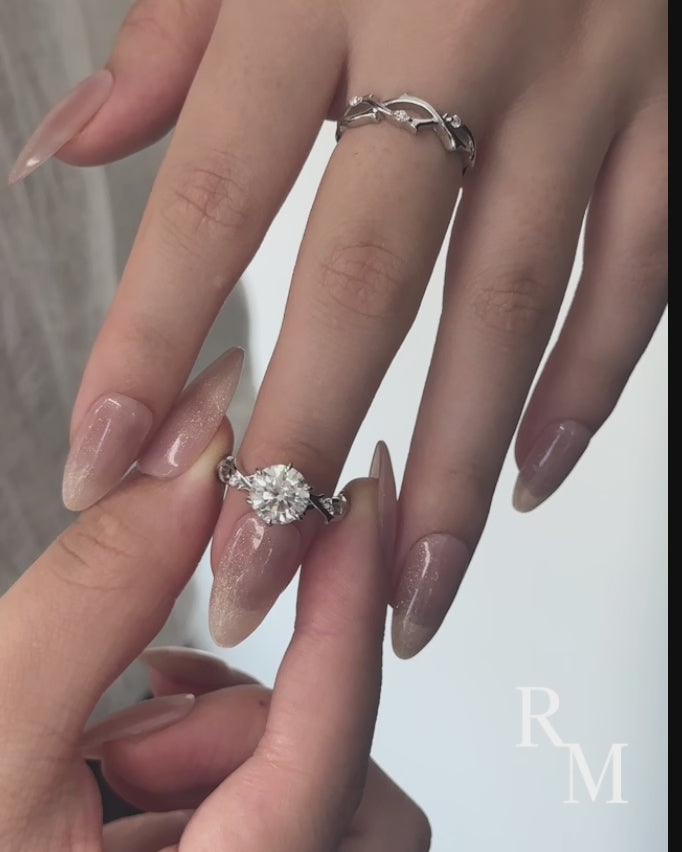 Moissanite 2.0 Ct Twig 6 Prong Round Cut Twist White Gold Wedding Set