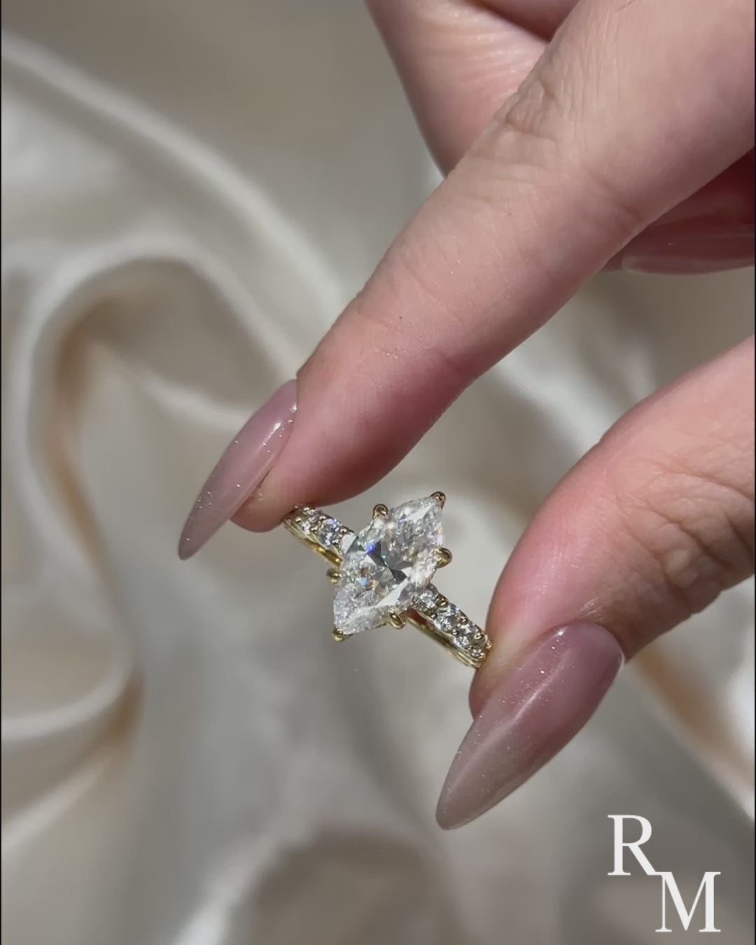 Moissanite 3.0 Ct Marquise Cut Side Stone Yellow Gold Engagement Ring