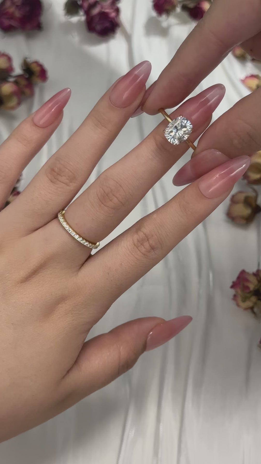 Moissanite 4.0 Ct Solitaire Cushion Cut Yellow Gold Wedding Ring Set