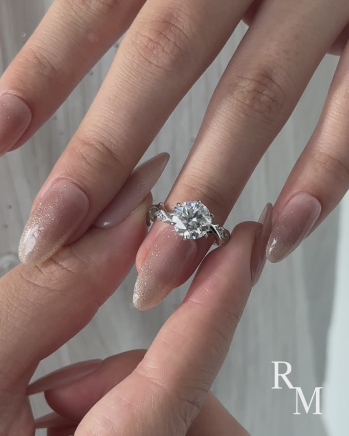 Moissanite 2.0 Ct Twig 6 Prong Round Cut Twist White Gold Engagement Ring