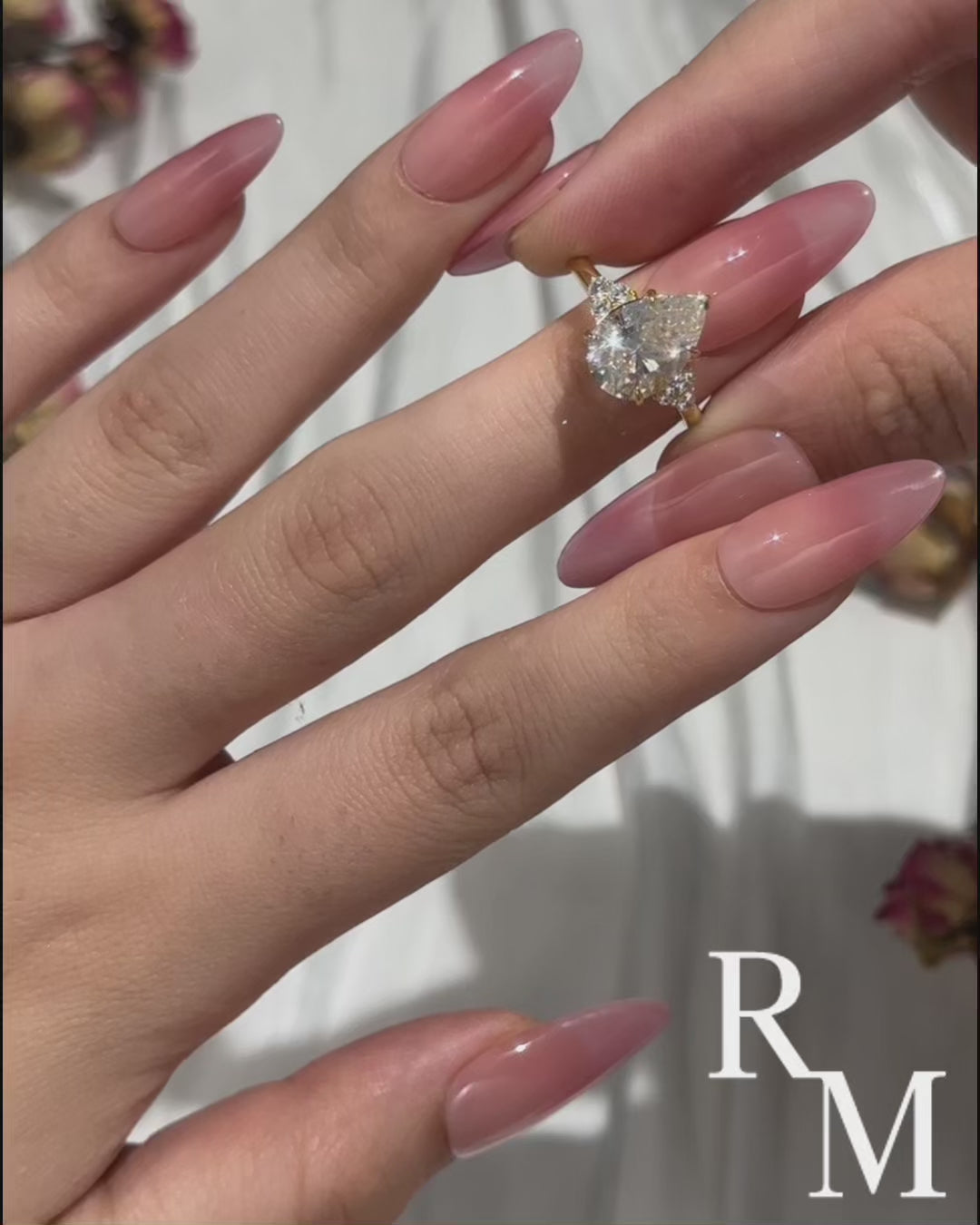 Rodiffy Moissanite 3.0 Ct Pear Cut Yellow Gold Engagement Ring with Round Cut Side Stone