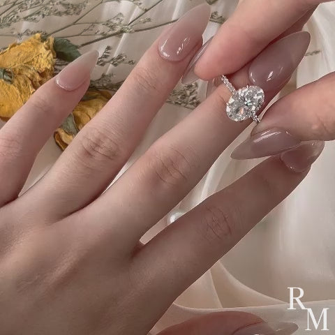 Moissanite 4.0 Ct Oval Cut Pavé Rose Gold Engagement Ring For Women