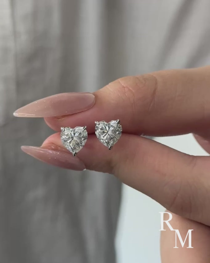 Moissanite 1.2Ct Heart Cut White Gold Stud Earrings In Sterling Silver