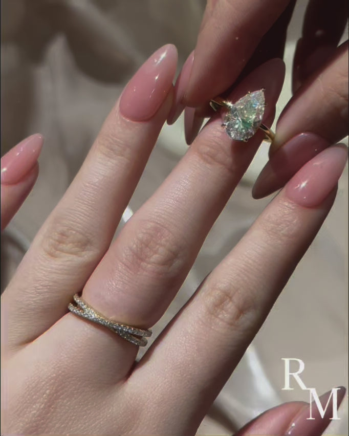 Moissanite 4.0 Ct Pear Cut Yellow Gold Wedding Ring With X Criss Cross Wedding Band