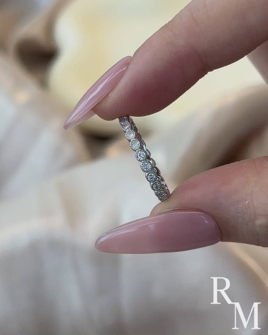 Rodiffy Moissanite 0.5 Ct Round Cut Pave White Gold Wedding Band