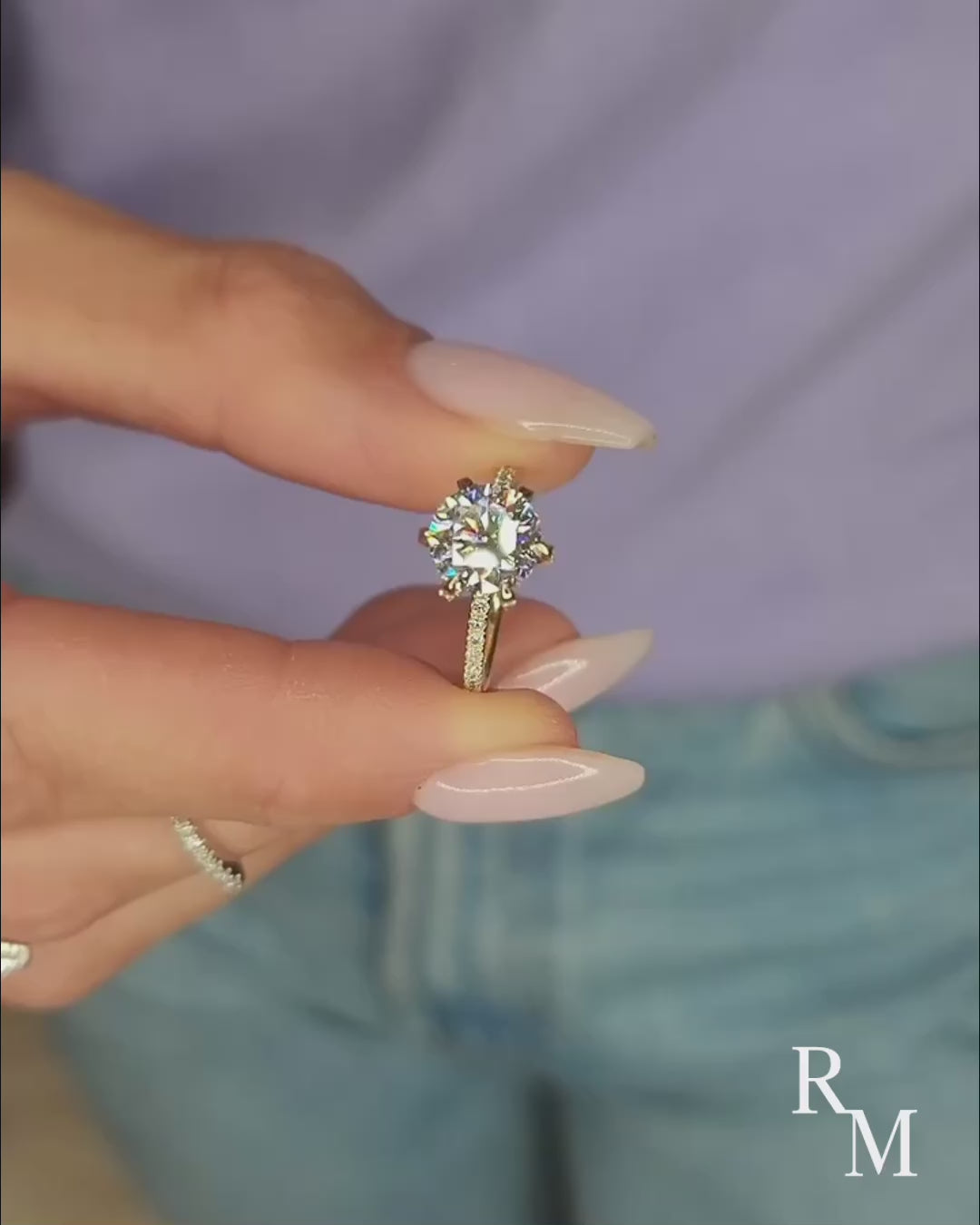 Rodiffy Moissanite 3.0 Ct Round Cut 6 Prong Yellow Gold Promise Ring