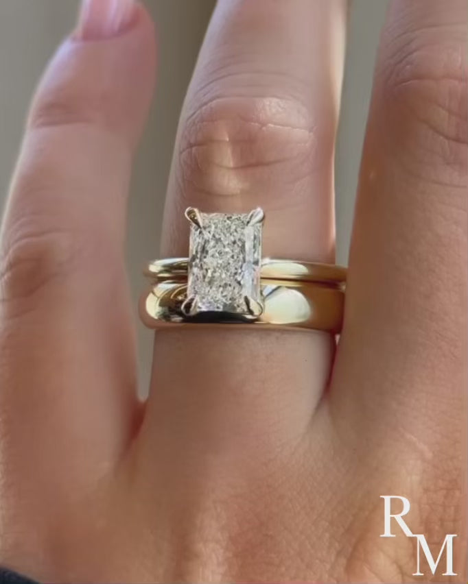 Rodiffy Moissanite 4.5 Ct Radiant Cut Yellow Gold Wedding Ring Set with Wide Band