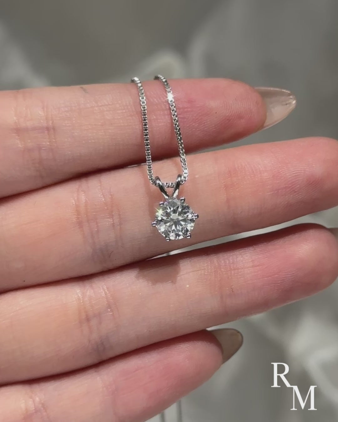 Rodiffy Moissanite 1.0 Ct Round Cut White Gold 6 Prong Pendant Necklace