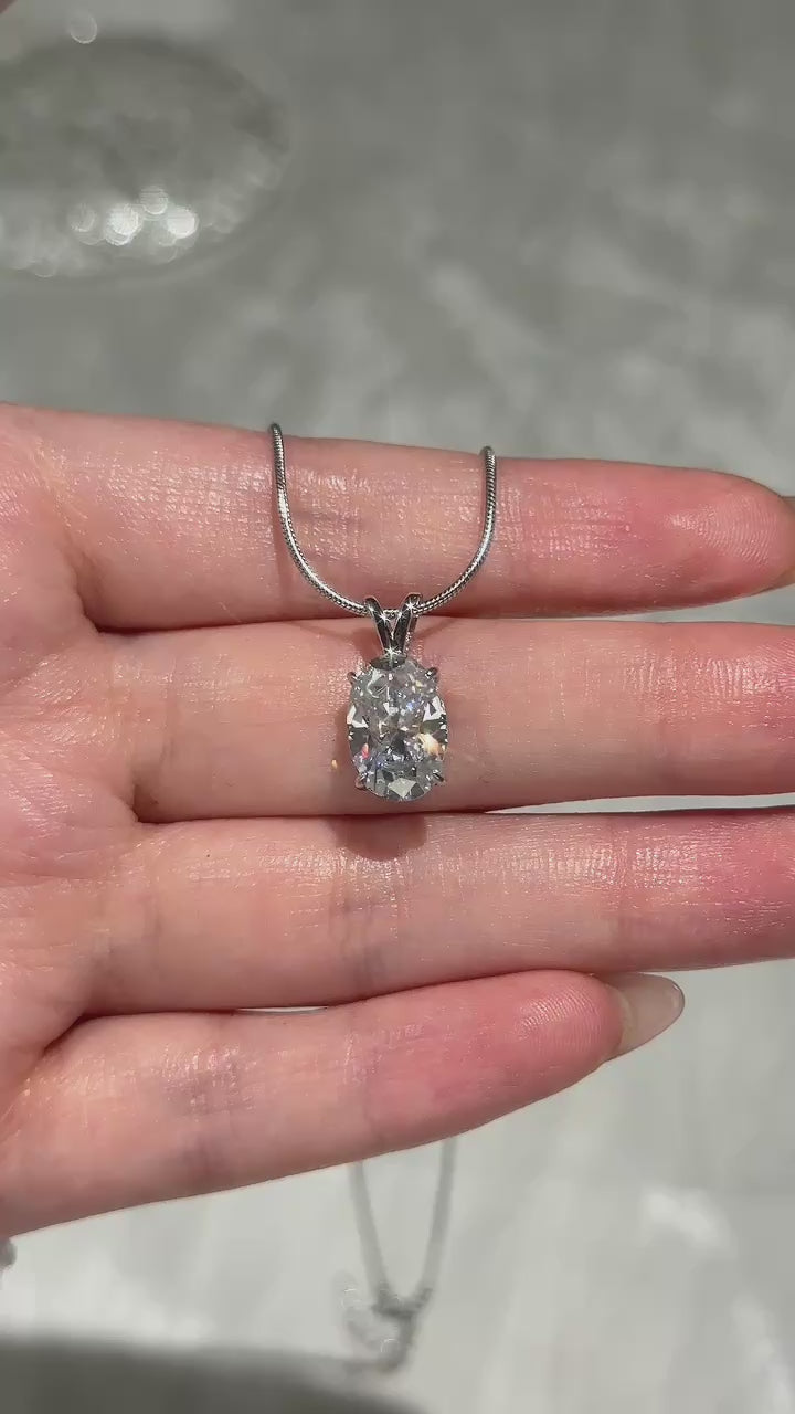 Moissanite 4.0Ct Oval Cut White Gold Pendant Necklace