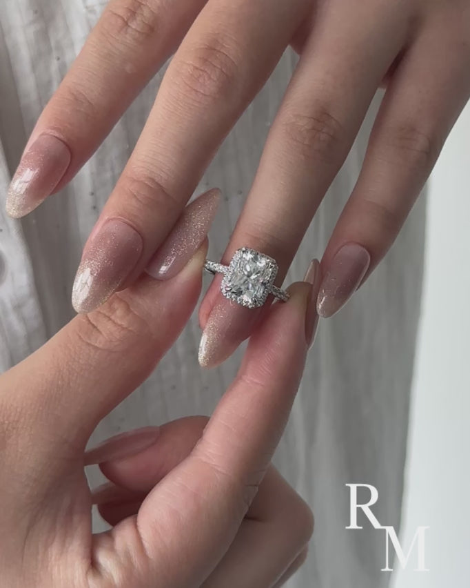 Rodiffy Moissanite 3.0 Ct Halo Radiant Cut White Gold Engagement Ring