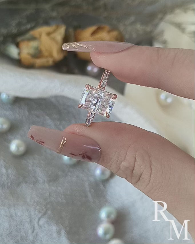 Rodiffy Moissanite 2.0 Ct~3.5 Ct Radiant Cut Rose Gold Engagement Ring For Women