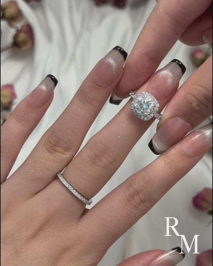 2.0Ct Halo Round Cut White Gold Moissanite Diamond Wedding Ring