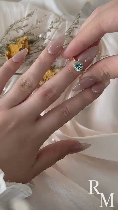 Rodiffy Moissanite 2.0 Ct Round Cut Paraiba Tourmaline Engagement Ring