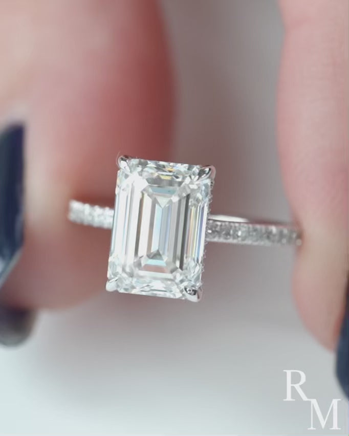 Rodiffy Moissanite 3.5 Ct Emerald Cut Engagement Ring For Women