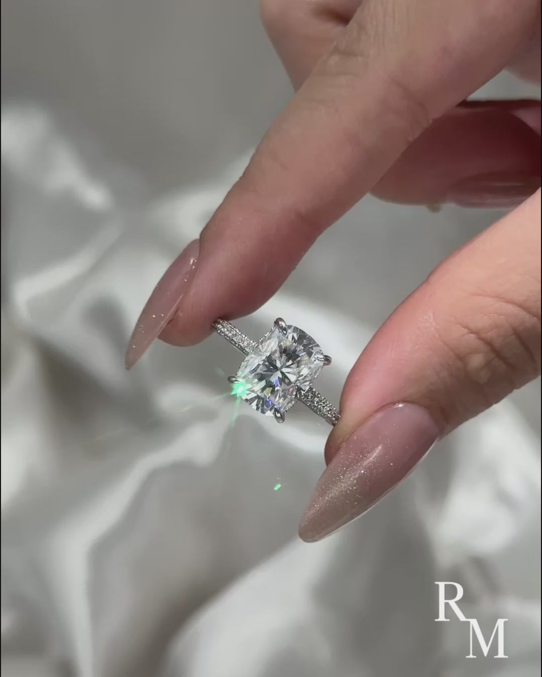 Moissanite 4.0Ct Cushion Cut White Gold Engagement Ring