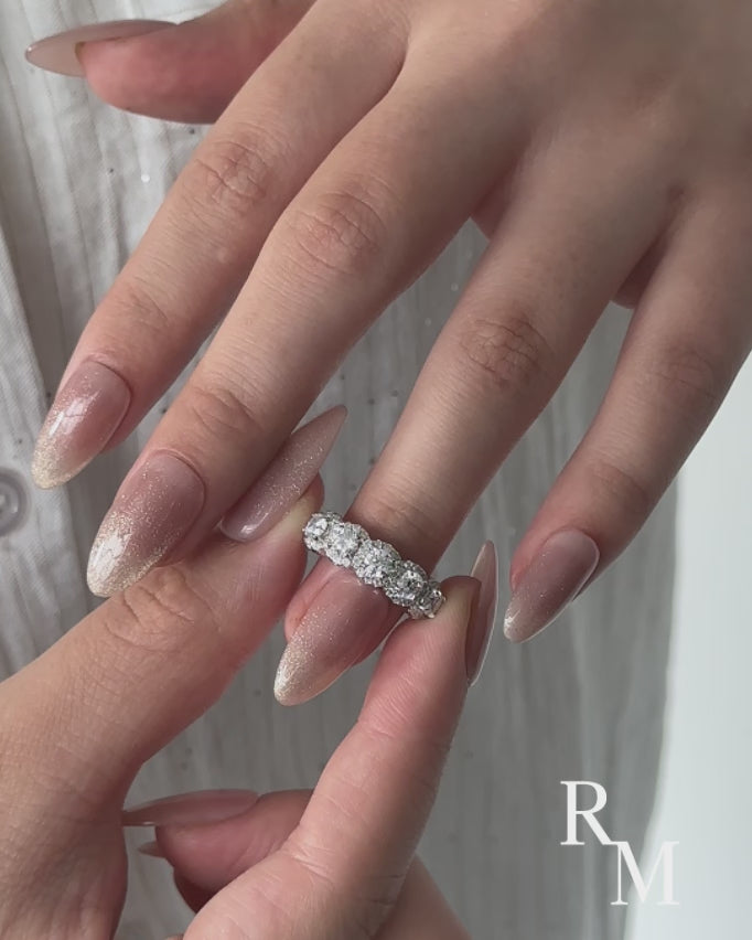 Moissanite Halo Five Stone White Gold Anniversary Ring In Sterling Silver