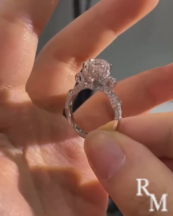 Rodiffy Moissanite 2.0Ct Round Cut Twist White Gold Promise Bridal Ring