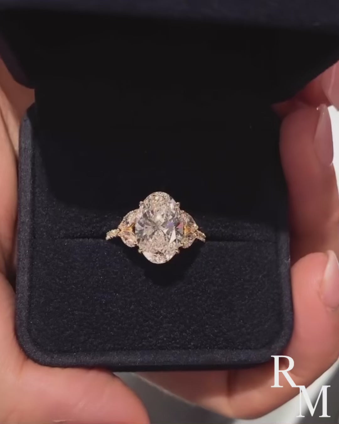 Rodiffy Moissanite 4.0 Ct Oval and Angled Marquise Five Stone Engagement Ring