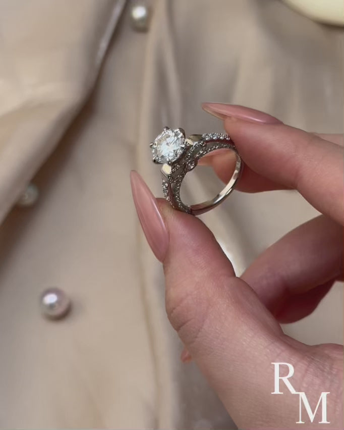 Rodiffy Moissanite 2.0 Ct Bow Base Design White Gold Promise Bridal Ring