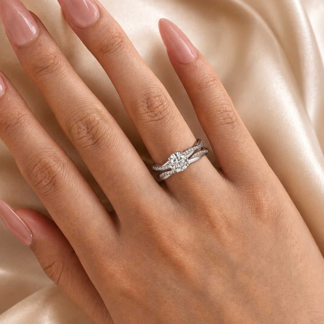 Rodiffy Moissanite 2.0 Ct/1.0Ct Twist White Gold Pave Wedding Ring Set