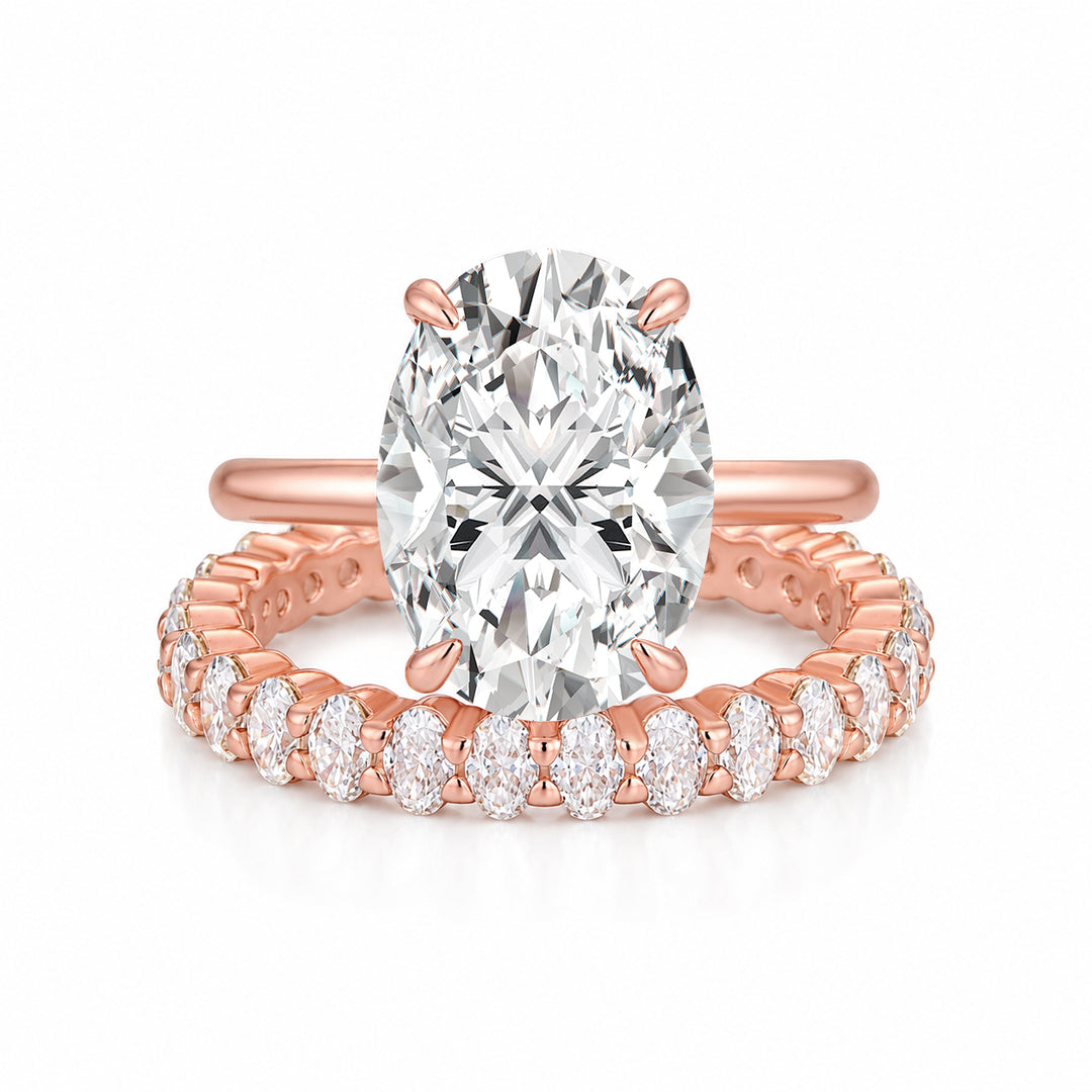 S925 Moissanite 5.5Ct Solitaire Oval Cut Rose Gold Engagement Ring with Eternity Oval Cut Ring