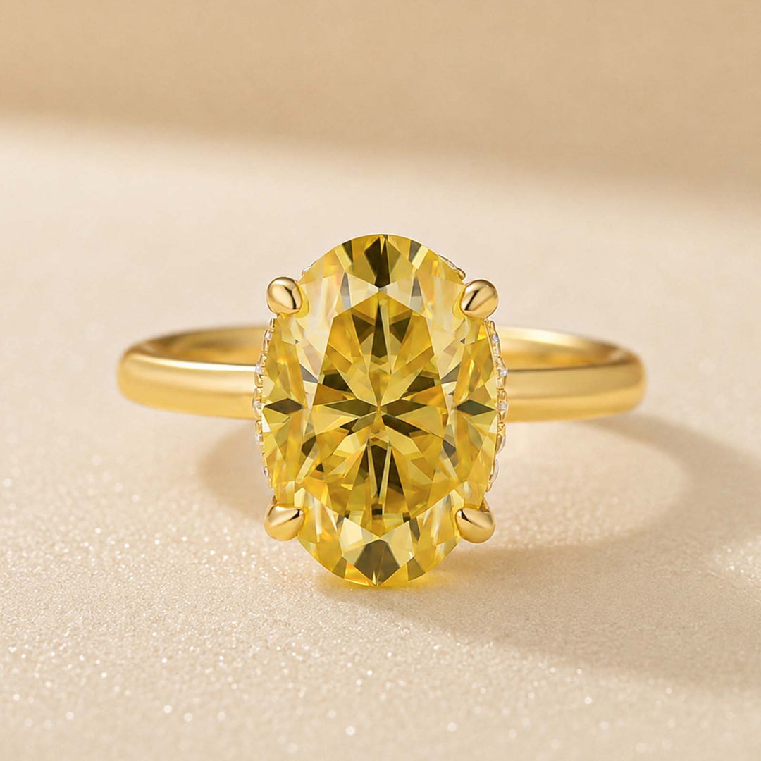 S925 Moissanite 4.0Ct Oval Cut Solitaire Lemon Yellow Very Wearable Ring For Travel