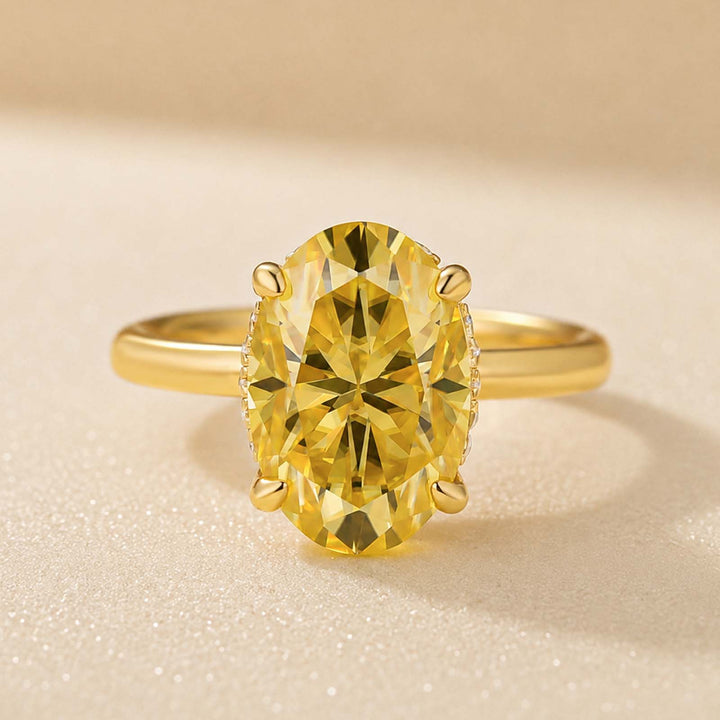 S925 Moissanite 4.0Ct Oval Cut Solitaire Lemon Yellow Very Wearable Ring For Travel
