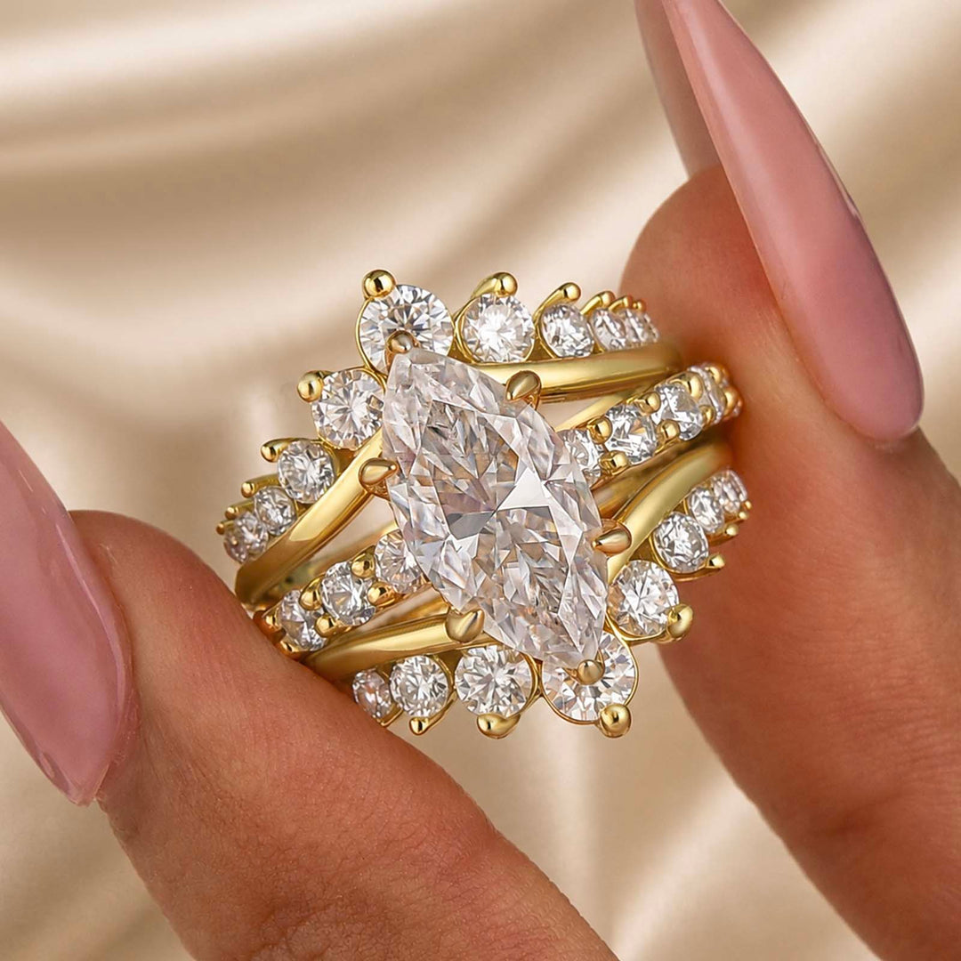 S925 Moissanite 3.0CT Marquise Cut Enhancer Ring With 1.7Ct Band In 18K Yellow Gold Plated Sterling Silver
