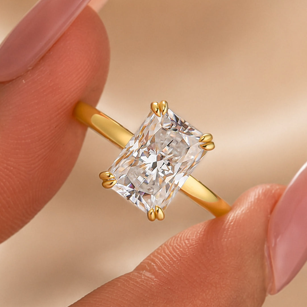S925 Moissanite 3.5Ct Radiant Cut Hidden Halo Engagement Ring 18K Yellow Gold Plated Promise Wedding Ring For Women